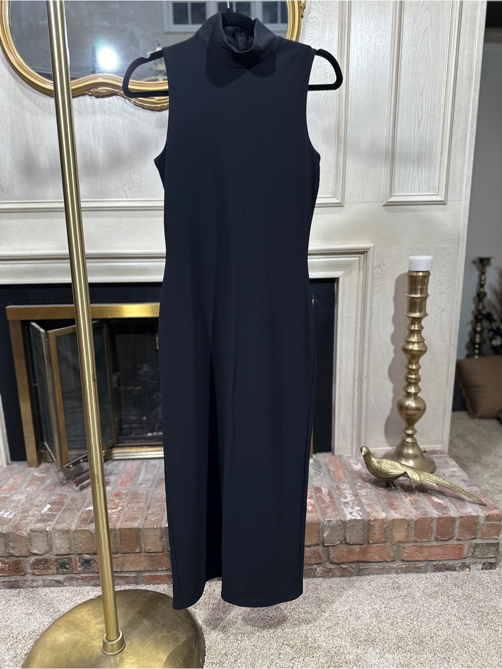 Vintage Boston Proper Dress Size S Black Mock Neck Maxi 90s Minimalist Goth Chic